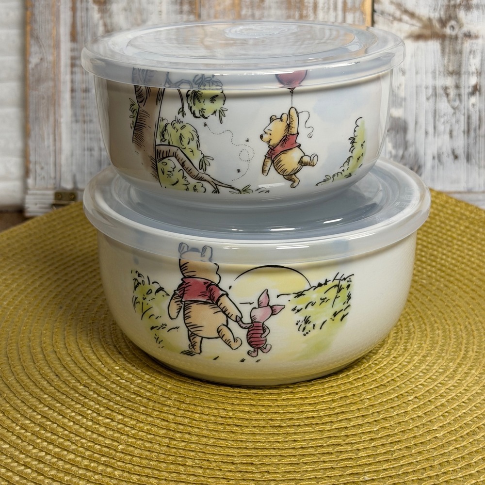 Disney Winnie the Pooh Ceramic Food Storage Containers with Vented Lids Set of 2